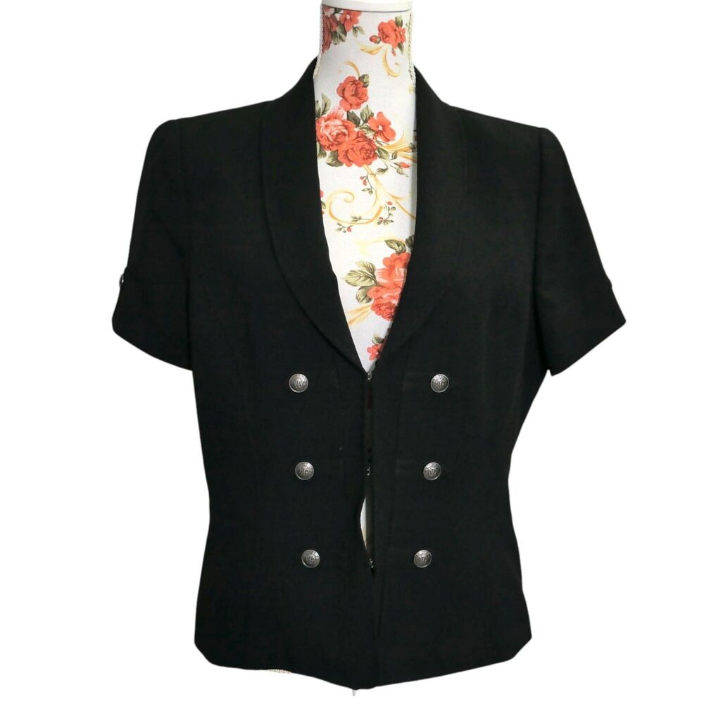 Tahari ASL Classics Sz 16 Short Sleeve Jacket Military Style Shawl Hook Front